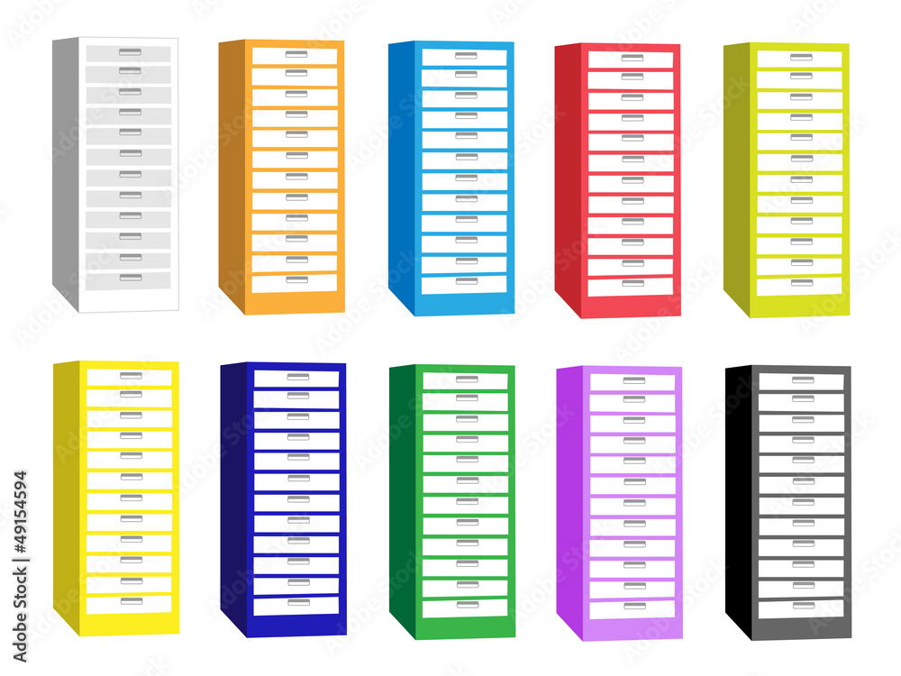 Colorful Illustration Set of The Filing Cabinets