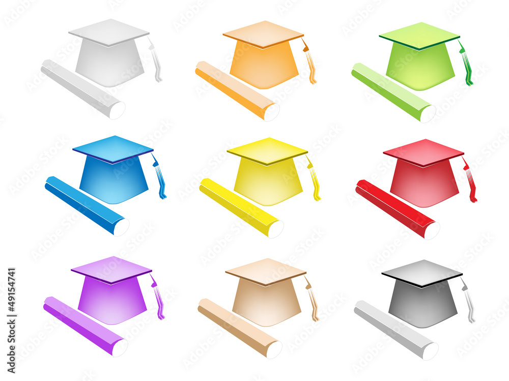Colorful Illustration Set of Diploma and Graduation Hat