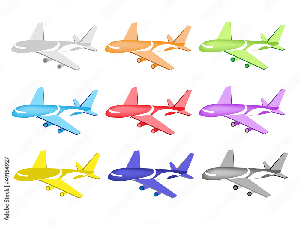 Colorful Illustration Set of Commercial Airplane Icon
