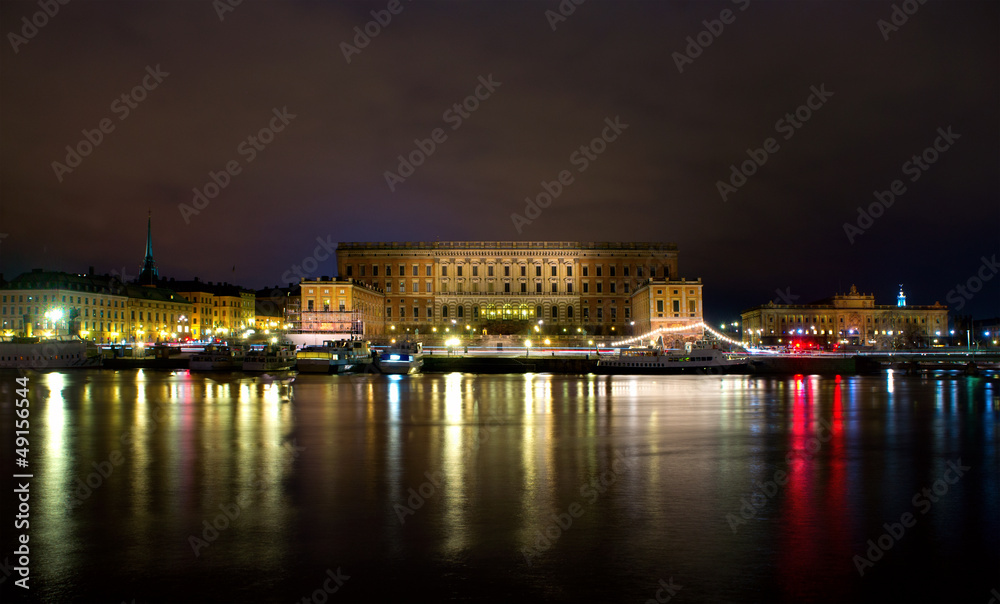 royal palace in Stockholm at night