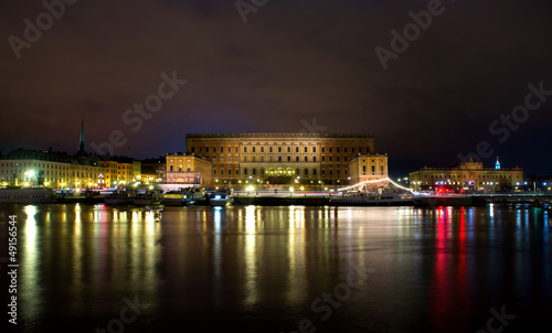 royal palace in Stockholm at night