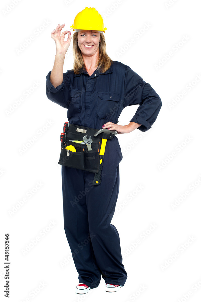 Construction worker showing perfect gesture Construction worker showing perfect gesture