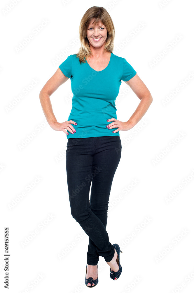 Stylish portrait of trendy casual woman, legs crossed Stylish portrait of trendy casual woman, legs crossed