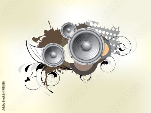 Abstract bckground with subwoofer and floral elements