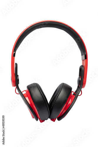 Red headphones on the white background