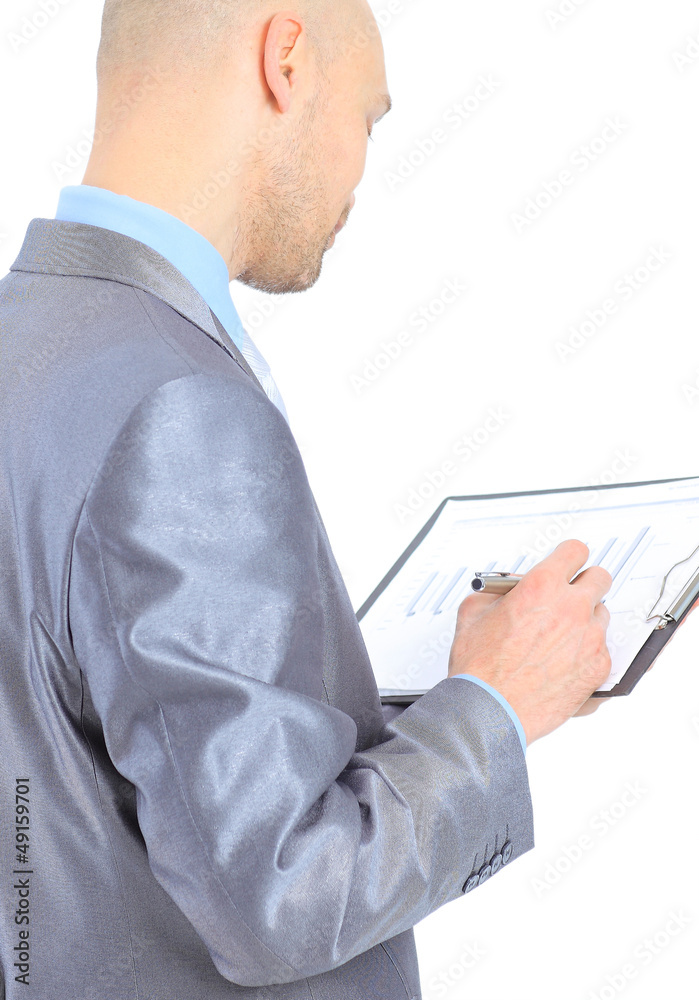 Young businessman makes a record. Young businessman makes a record.