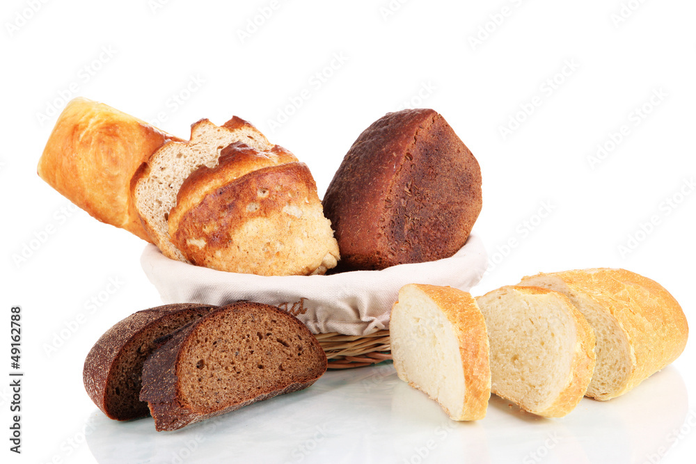 Fresh bread in basket isolated on white Fresh bread in basket isolated on white