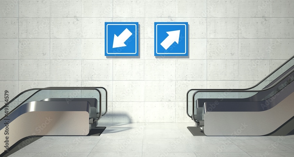Moving escalator stairs, up down sign Stock Illustration | Adobe Stock