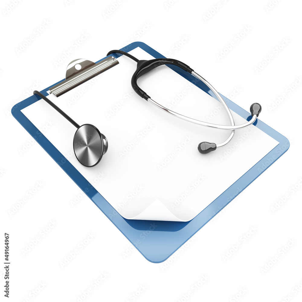 Isolated paper pad holder and stethoscope on white background Isolated paper pad holder and stethoscope on white background