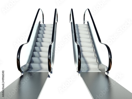 Moving escalator stairs isolated on white