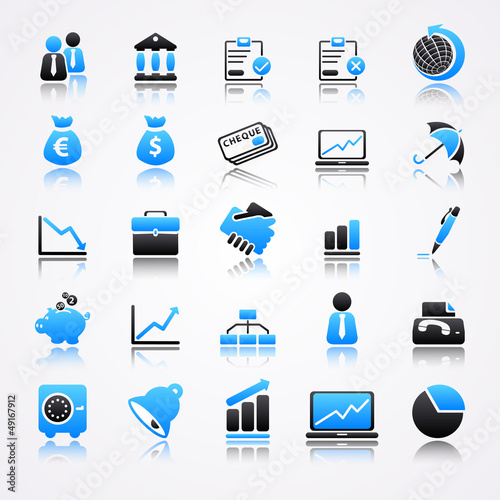 business blue icons reflection