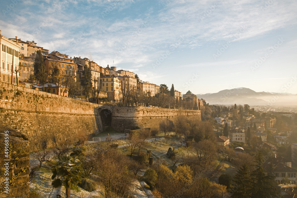 Bergamo - Walls and palaces of upper town in morning light
