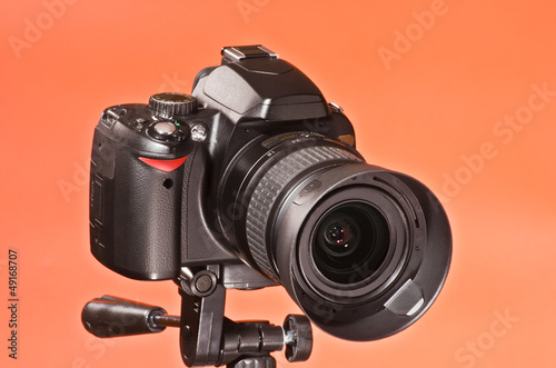 Digital single-lens reflex camera on a tripod