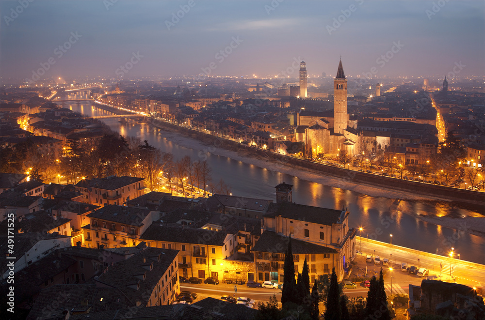 Verona  - Outlook from Castel san Pietro in winter evening