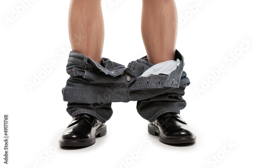 Man with pants down white isolated
