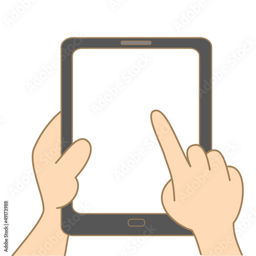 cartoon drawing of hand holding tablet