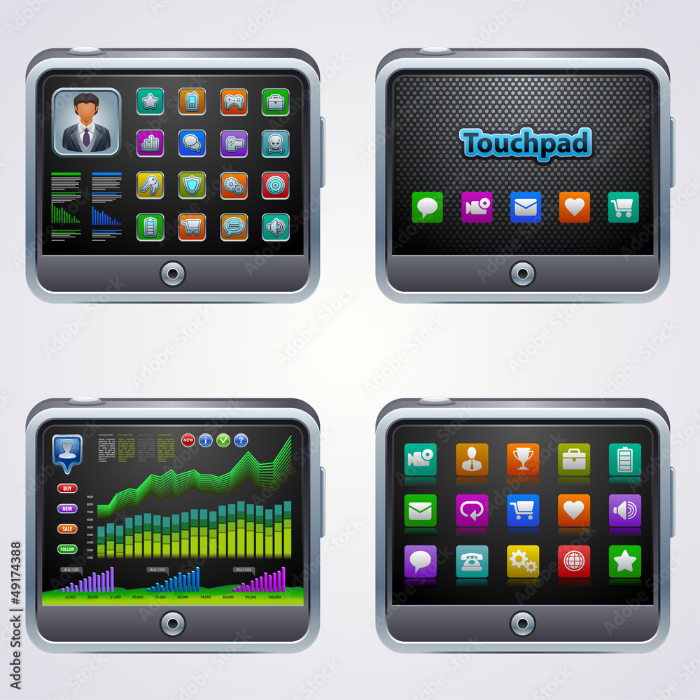 Touchscreen tablet pc with icons