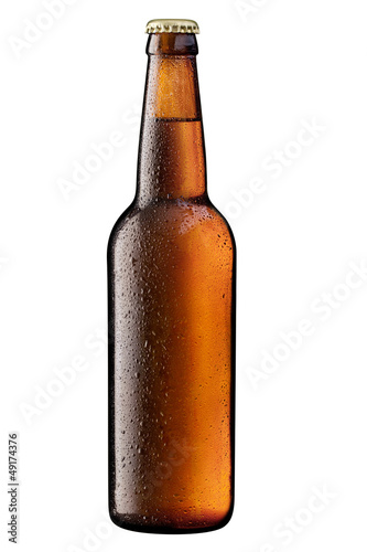 brown bottle of beer on white + Clipping Path