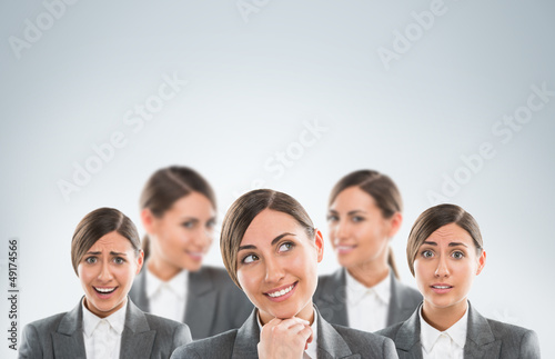 Group of business women clones with different emotions