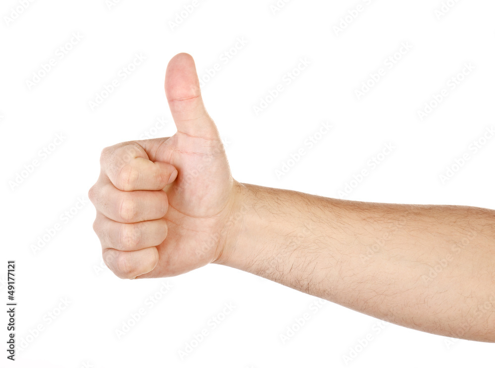 Male hand showing thumbs up sign isolated Male hand showing thumbs up sign isolated