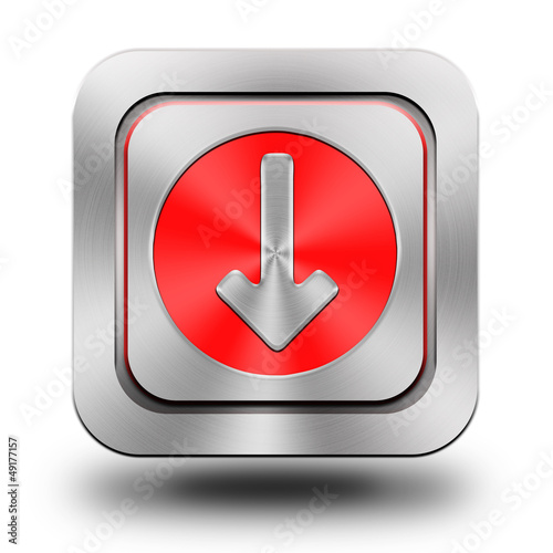 Arrow down aluminum glossy icon, button
