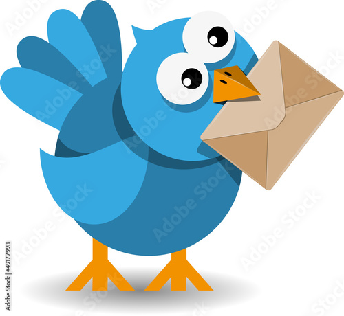 blue bird with a paper envelope