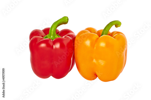 Orange and red pepper isolated on white background