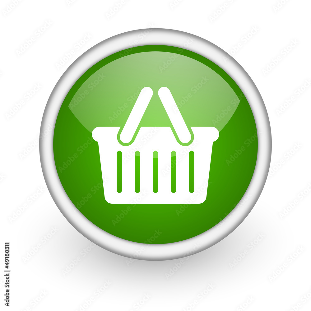 shopping cart green circle glossy web icon on white background shopping cart green circle glossy web icon on white background