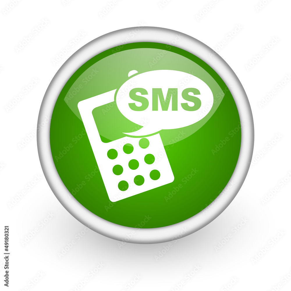 sms green circle glossy web icon on white background sms green circle glossy web icon on white background