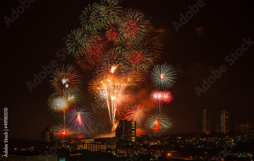 Firework of HuaHin Countdown on new year's eve, Thailand