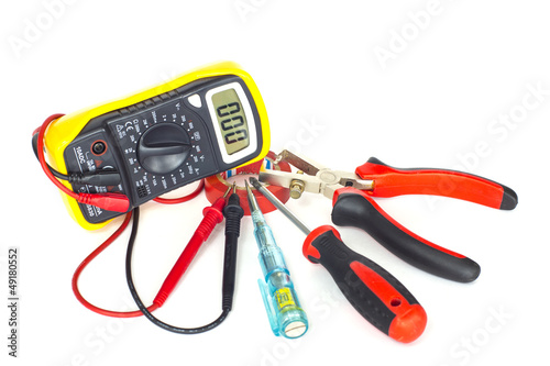electrician tools on white background