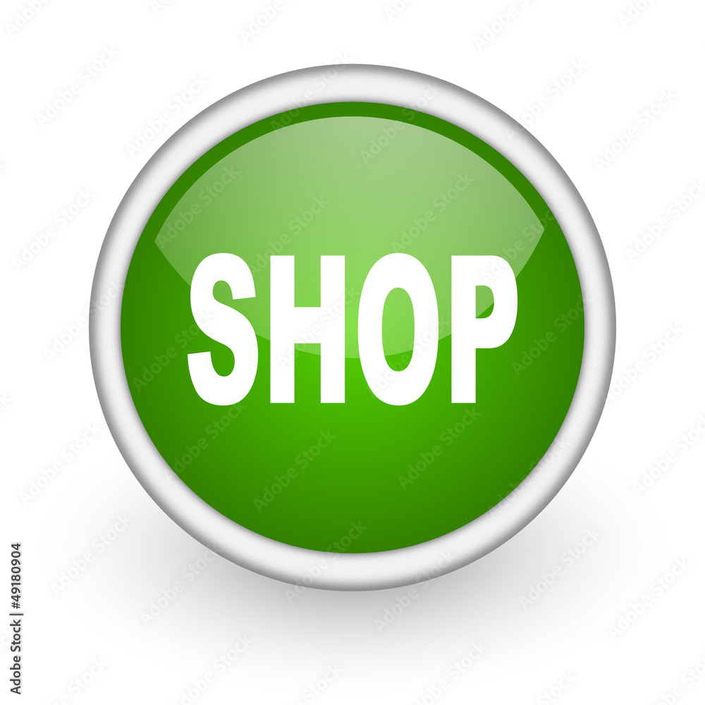 shop green circle glossy web icon on white background shop green circle glossy web icon on white background