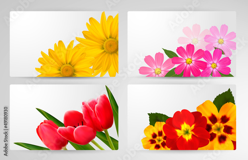 Fototapeta Naklejka Na Ścianę i Meble -  Set of banners with different colorful flower. Vector illustrati