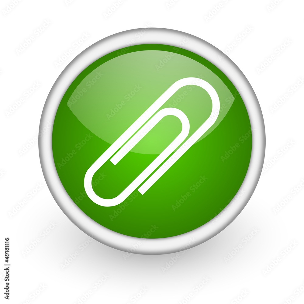 paper clip green circle glossy web icon on white background paper clip green circle glossy web icon on white background