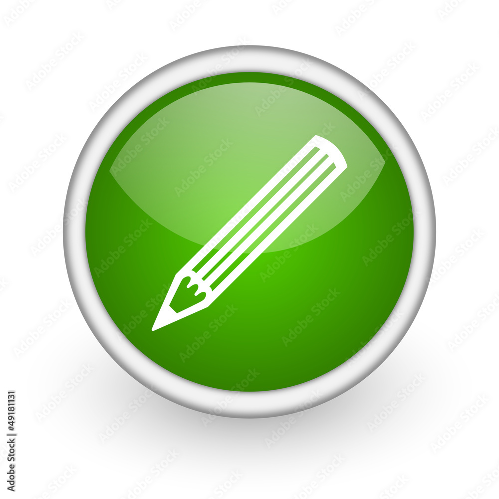 pencil green circle glossy web icon on white background pencil green circle glossy web icon on white background