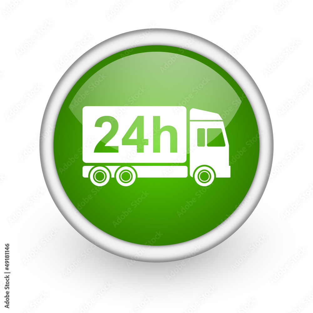 delivery 24h green circle glossy web icon on white background delivery 24h green circle glossy web icon on white background
