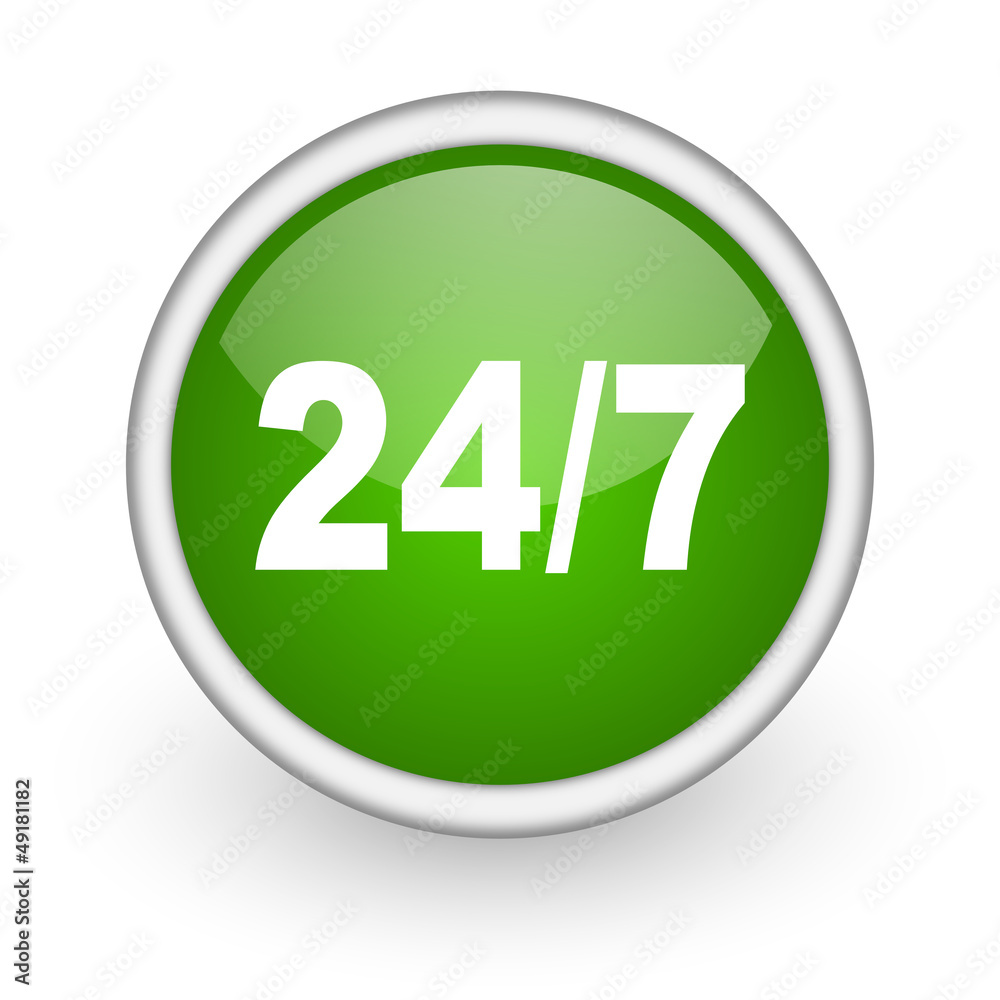 24/7 green circle glossy web icon on white background 24/7 green circle glossy web icon on white background