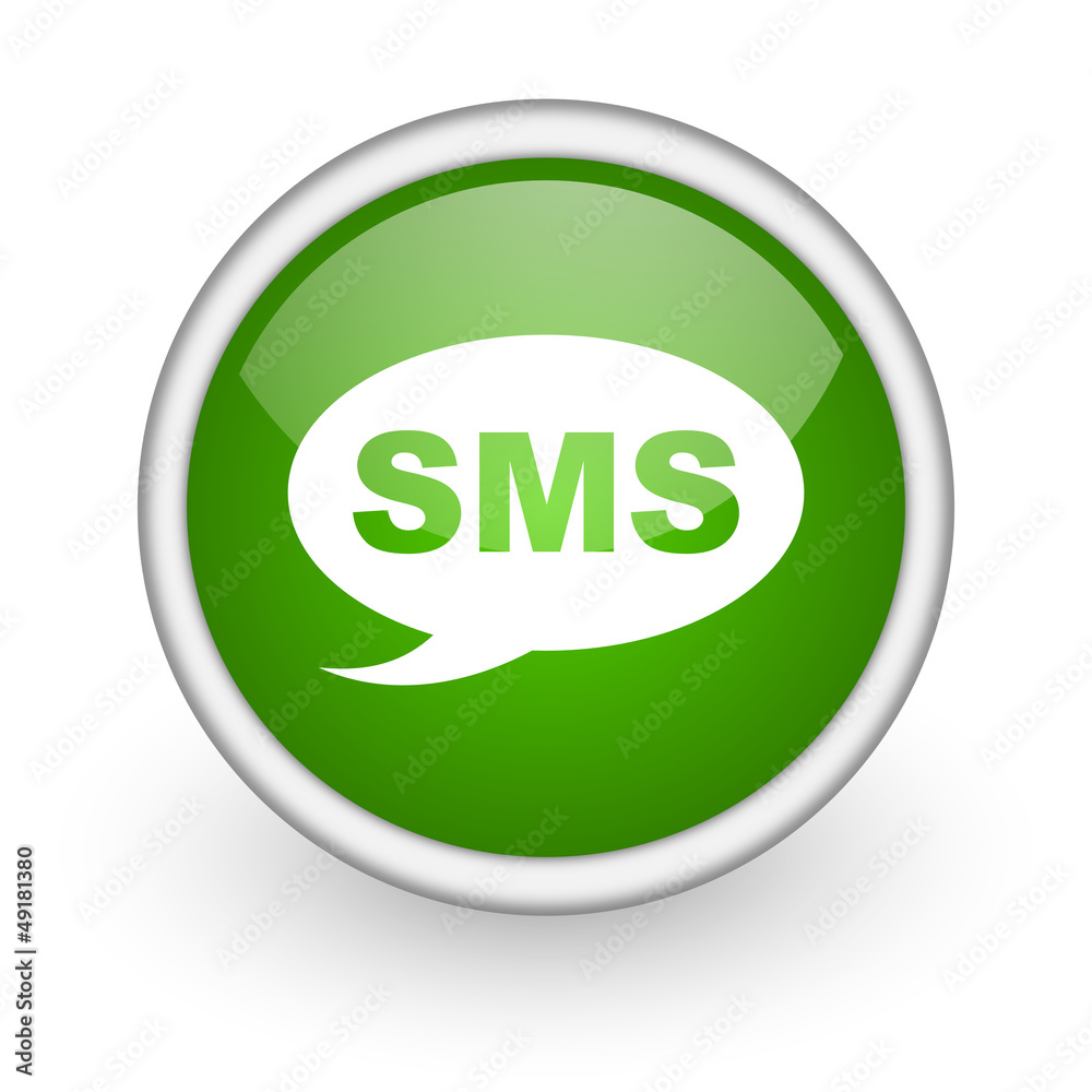 sms green circle glossy web icon on white background sms green circle glossy web icon on white background
