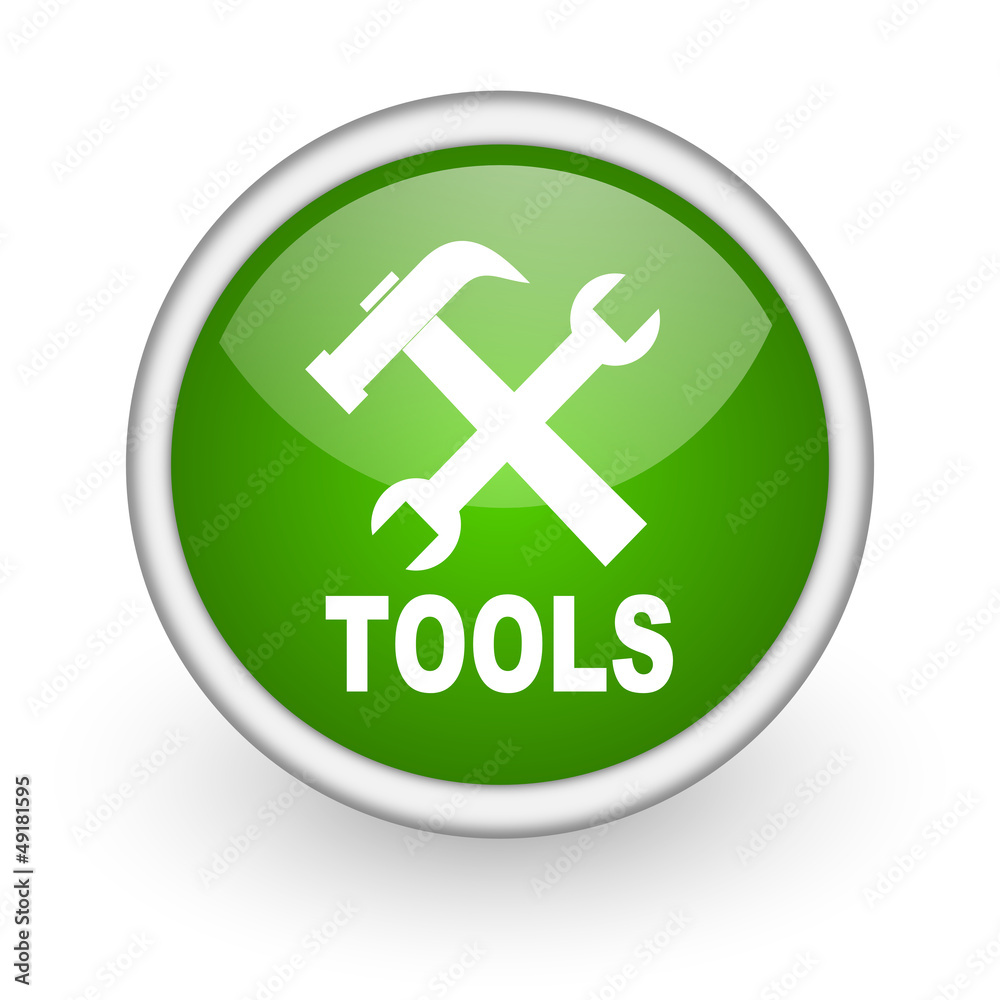 tools green circle glossy web icon on white background tools green circle glossy web icon on white background