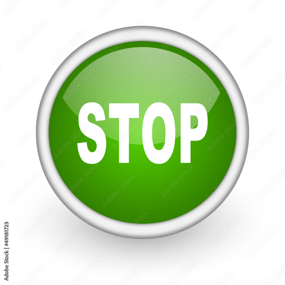 stop green circle glossy web icon on white background stop green circle glossy web icon on white background