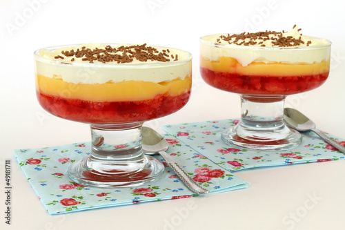 Strawberry trifle on white background