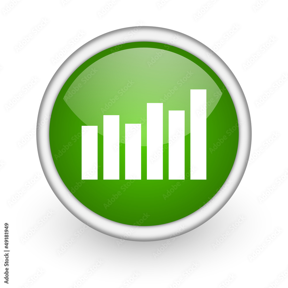 bar graph green circle glossy web icon on white background bar graph green circle glossy web icon on white background