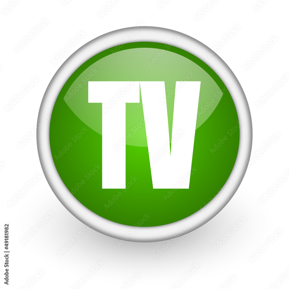 tv green circle glossy web icon on white background tv green circle glossy web icon on white background