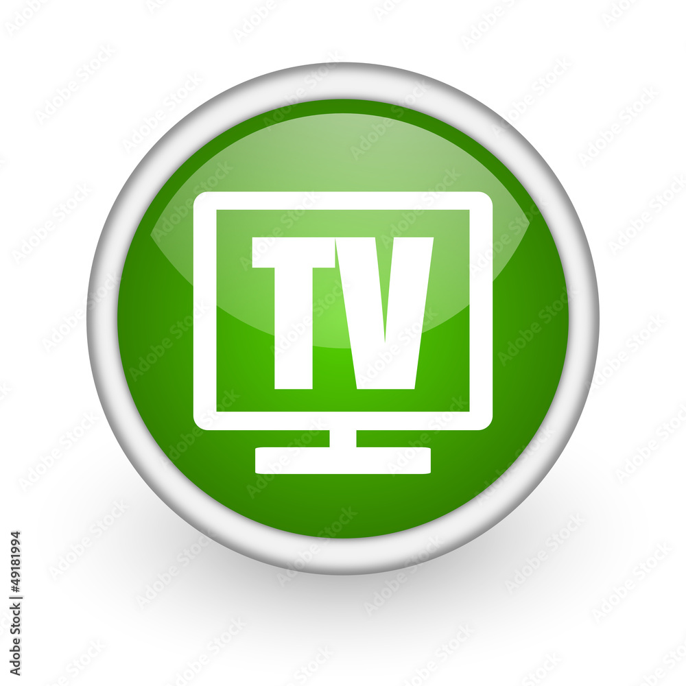 tv green circle glossy web icon on white background tv green circle glossy web icon on white background