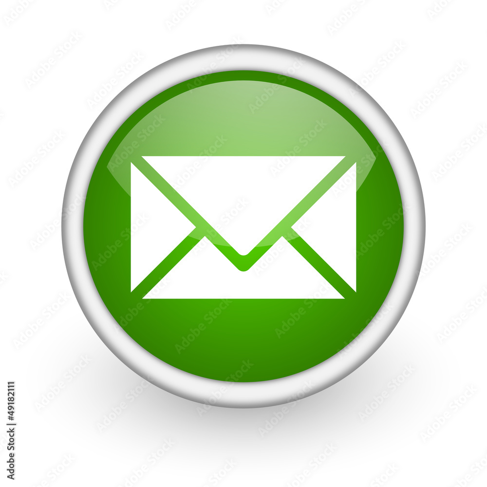 mail green circle glossy web icon on white background mail green circle glossy web icon on white background