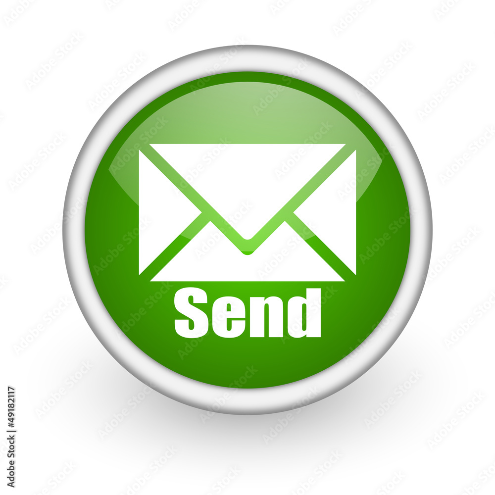 send green circle glossy web icon on white background send green circle glossy web icon on white background