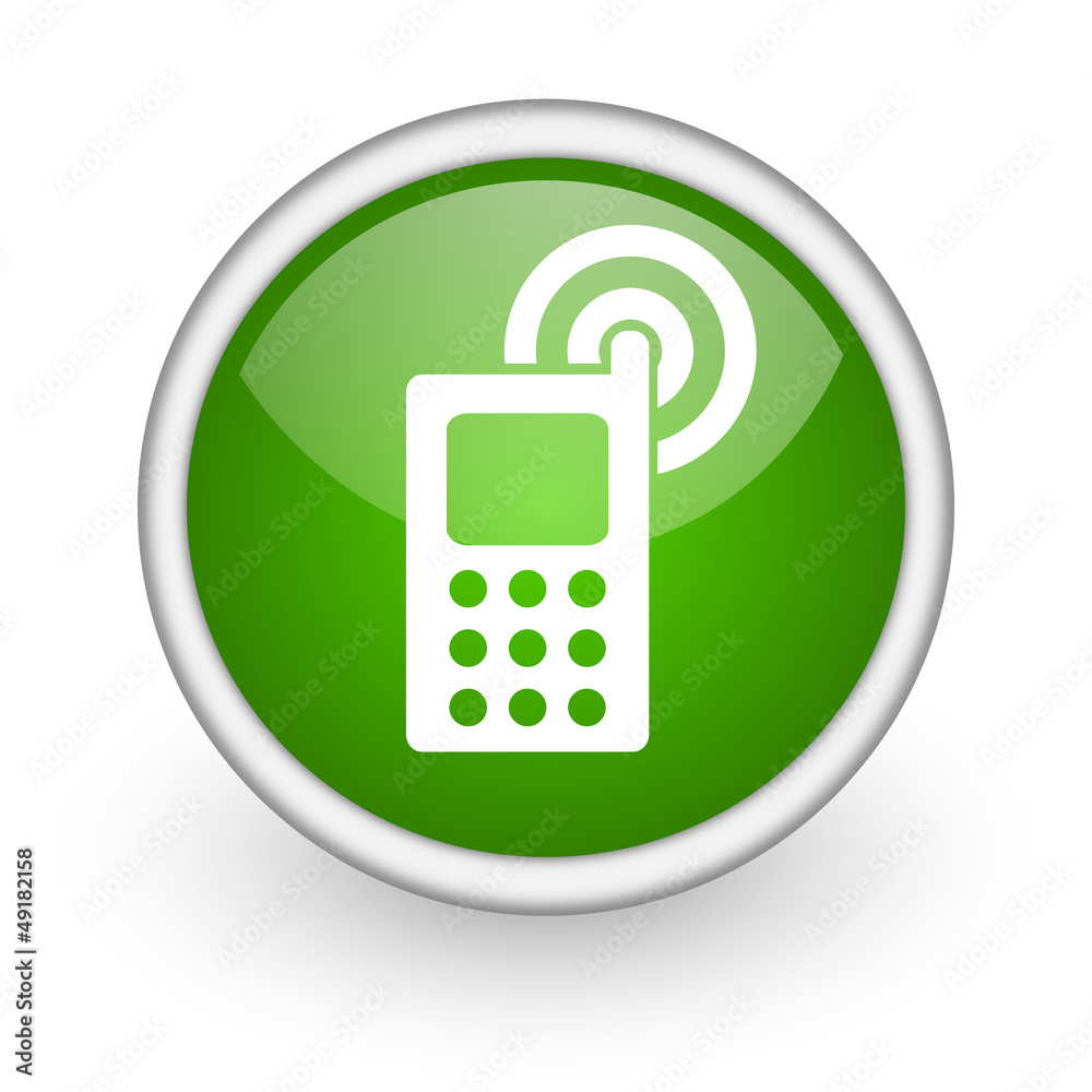 cellphone green circle glossy web icon on white background cellphone green circle glossy web icon on white background