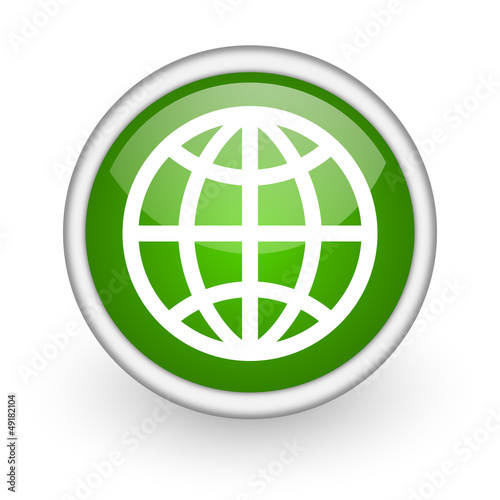 earth green circle glossy web icon on white background