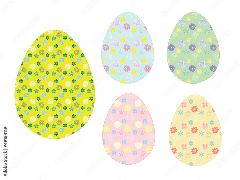 set of Easter painted eggs with flowers pattern