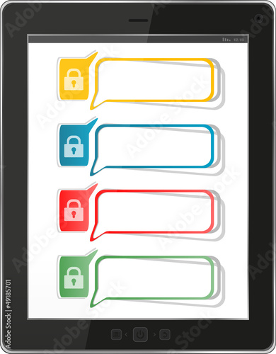 security protection concept: black glossy tablet pc ipad